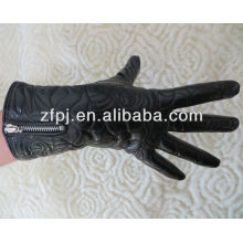 Damen-Reißverschluss-Schaffell-Stickerei Hebei-Handschuhe